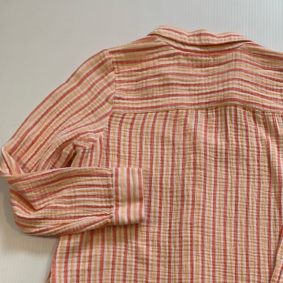 Soft Surroundings PETITE MEDIUM Escambia Gauze Shirt  Peach Orange White Stripe - Picture 11 of 14